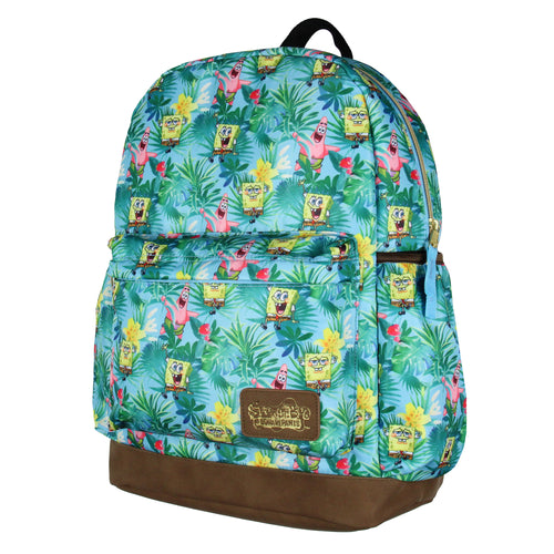 SpongeBob SquarePants And Patrick Star Tropical School Travel Backpack With Faux Leather Bottom