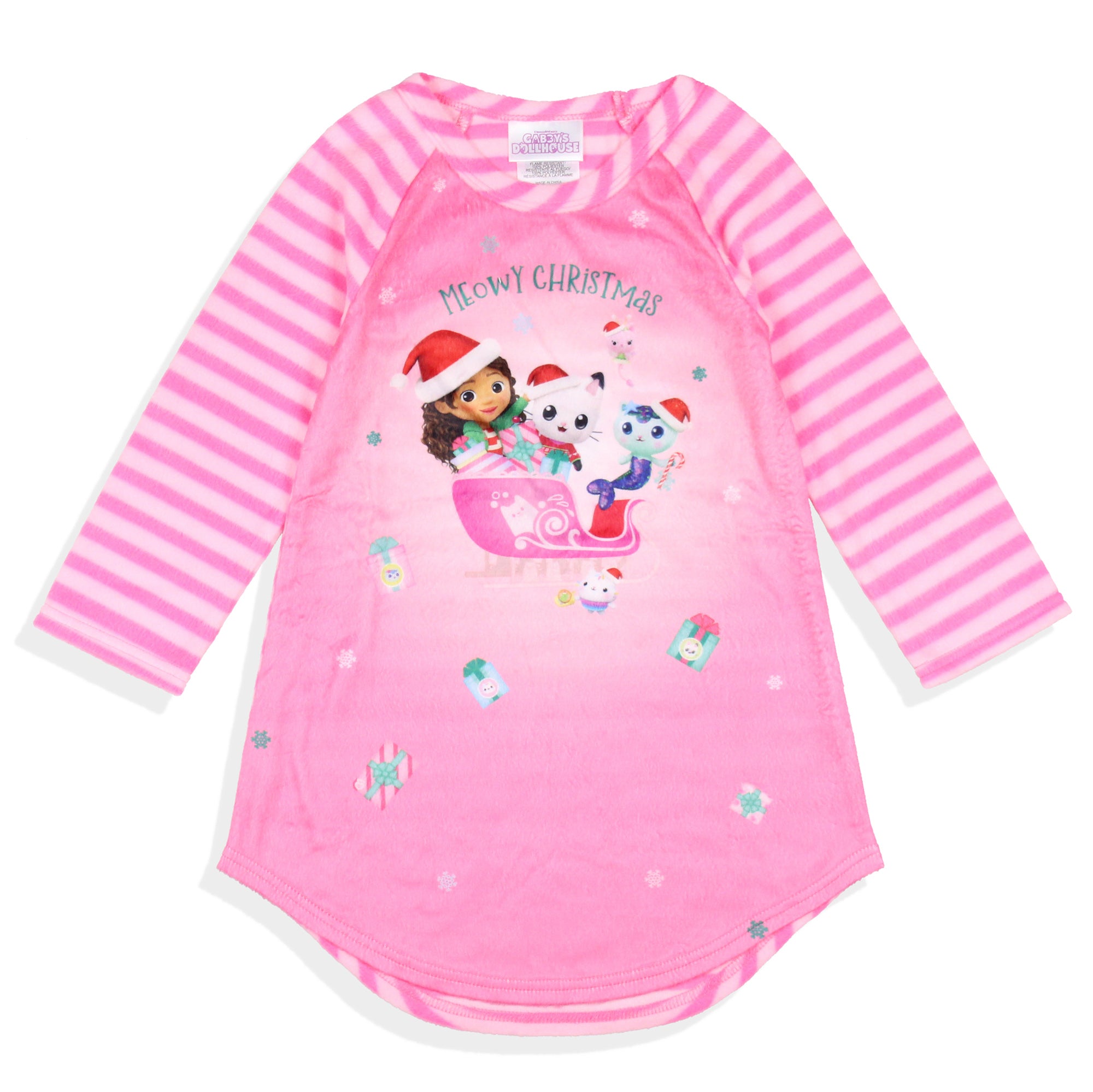 Gabby's Dollhouse Meowy Christmas Toddler Girl's Raglan Pajama Nightgown