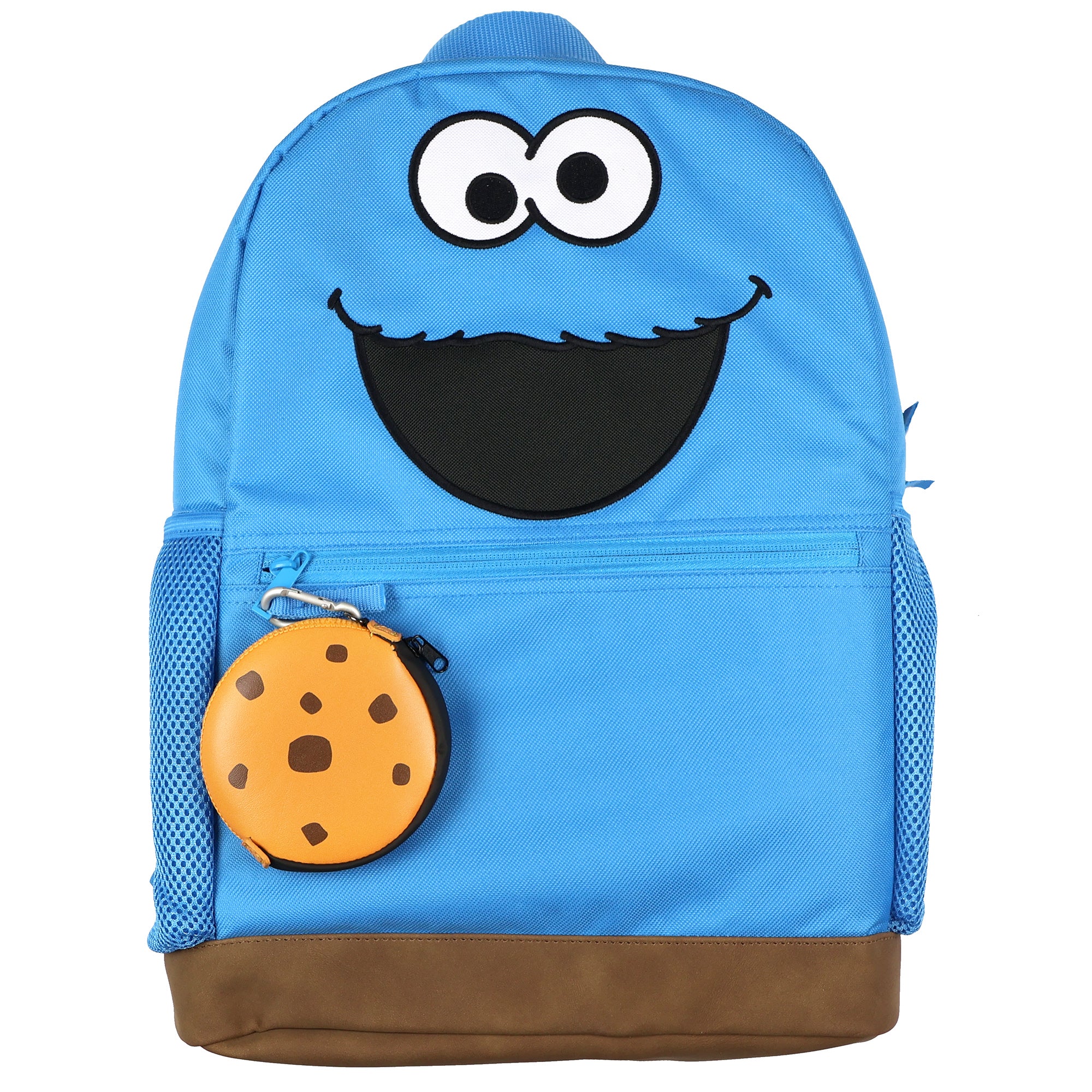 Sesame Street Backpack Cookie Monster 16" Book Bag with Keychain Cookie Pouch