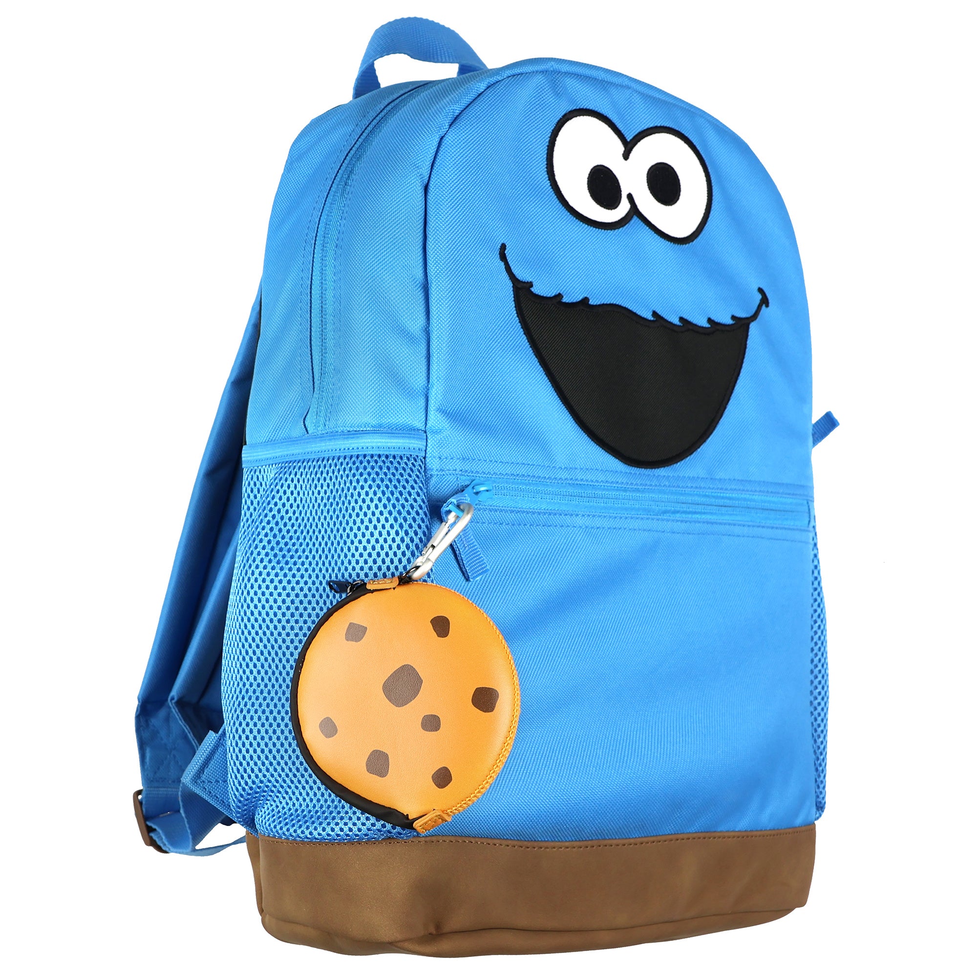 Sesame Street Backpack Cookie Monster 16" Book Bag with Keychain Cookie Pouch