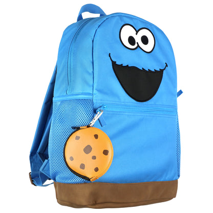 Sesame Street Backpack Cookie Monster 16" Book Bag with Keychain Cookie Pouch