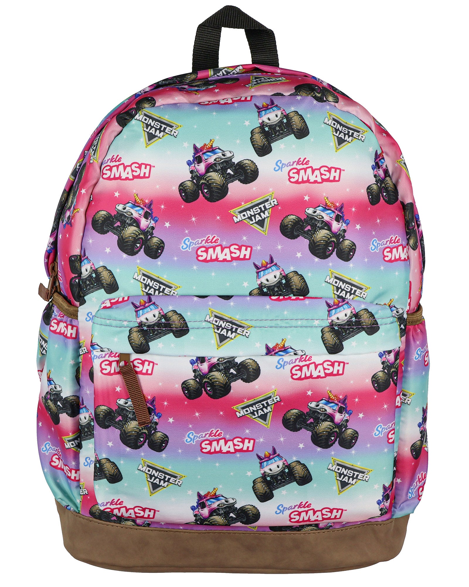 Monster Jam Backpack Sparkle Smash All Over Design 16" Book Bag School