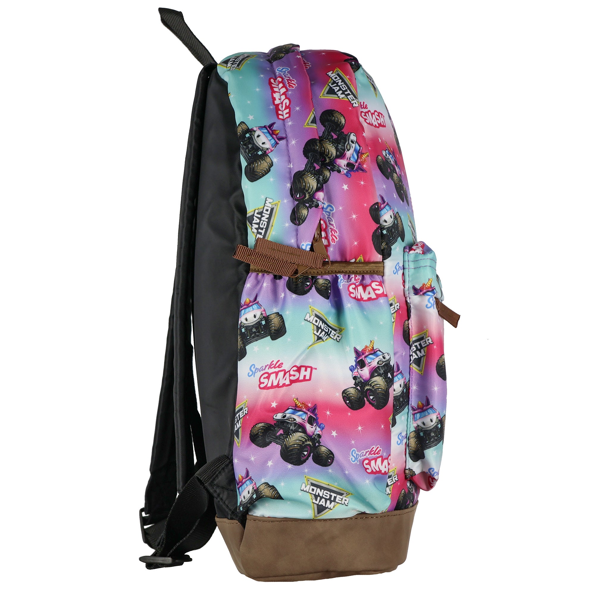 Monster Jam Backpack Sparkle Smash All Over Design 16" Book Bag School