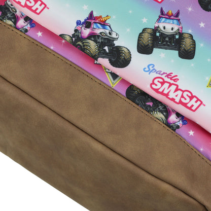 Monster Jam Backpack Sparkle Smash All Over Design 16" Book Bag School