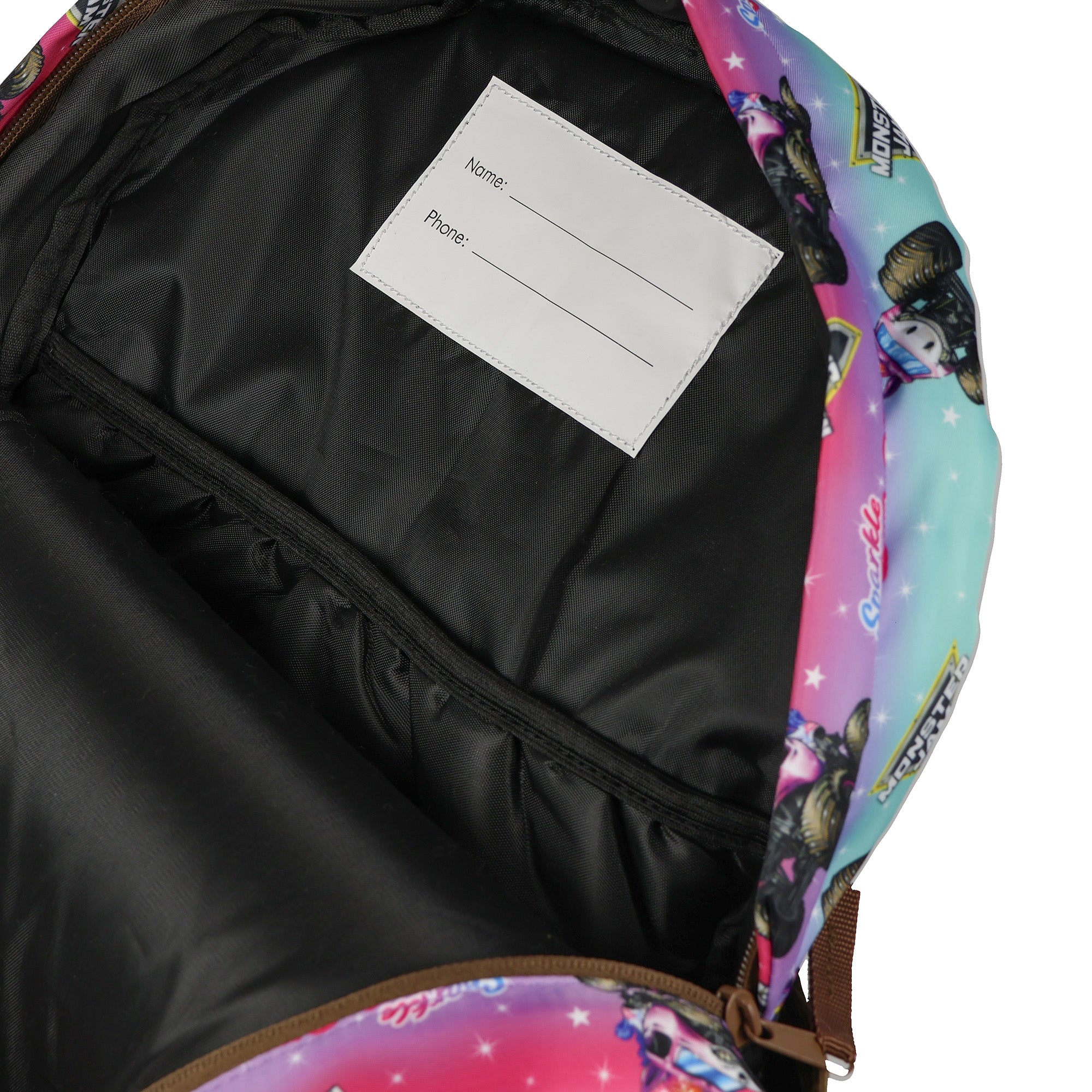 Monster Jam Backpack Sparkle Smash All Over Design 16" Book Bag School
