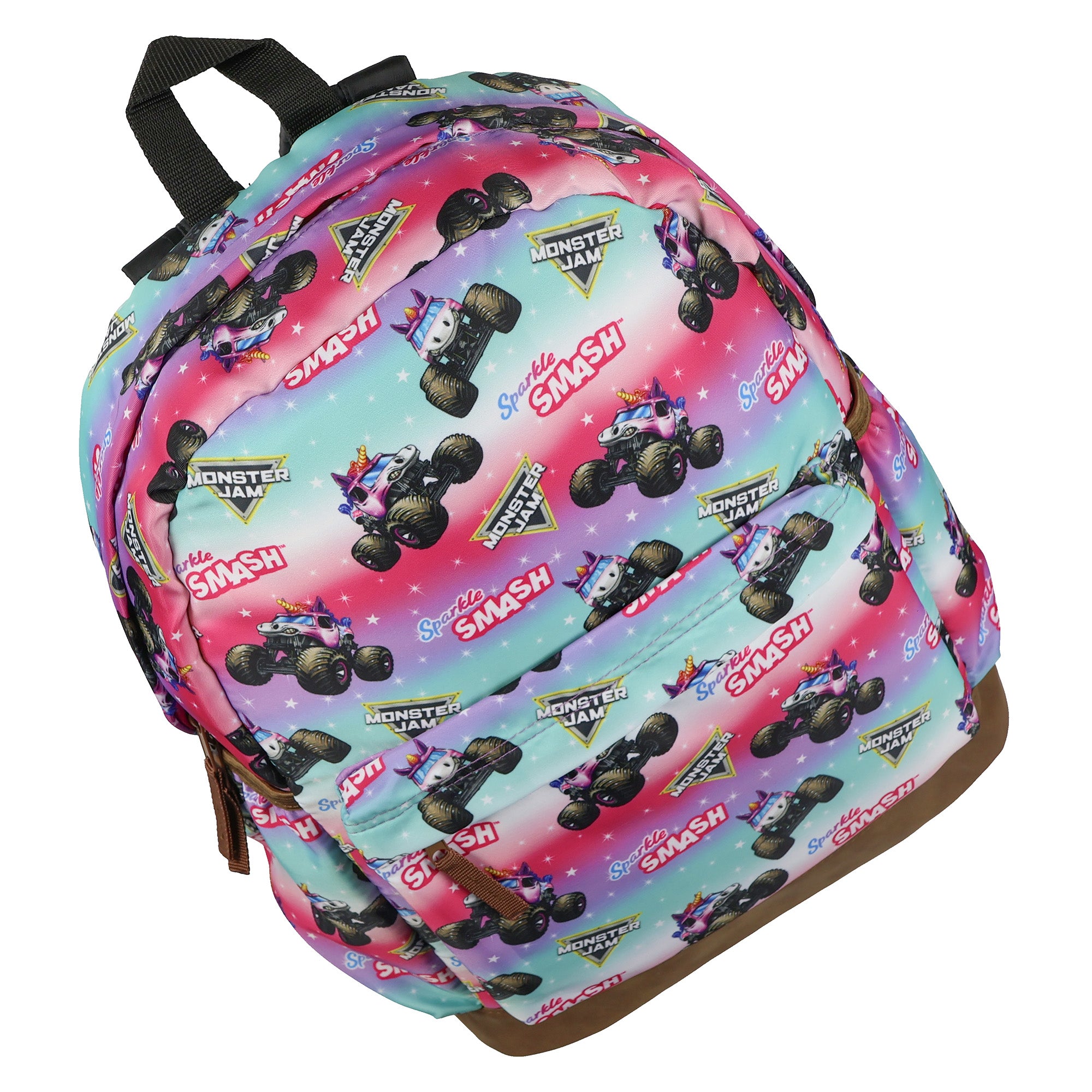 Monster Jam Backpack Sparkle Smash All Over Design 16" Book Bag School