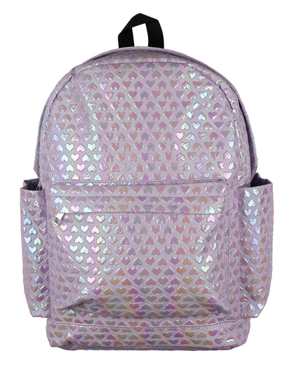 PJammy Iridescent Lilac Hearts Backpack All-Over Design 16" Book Bag School