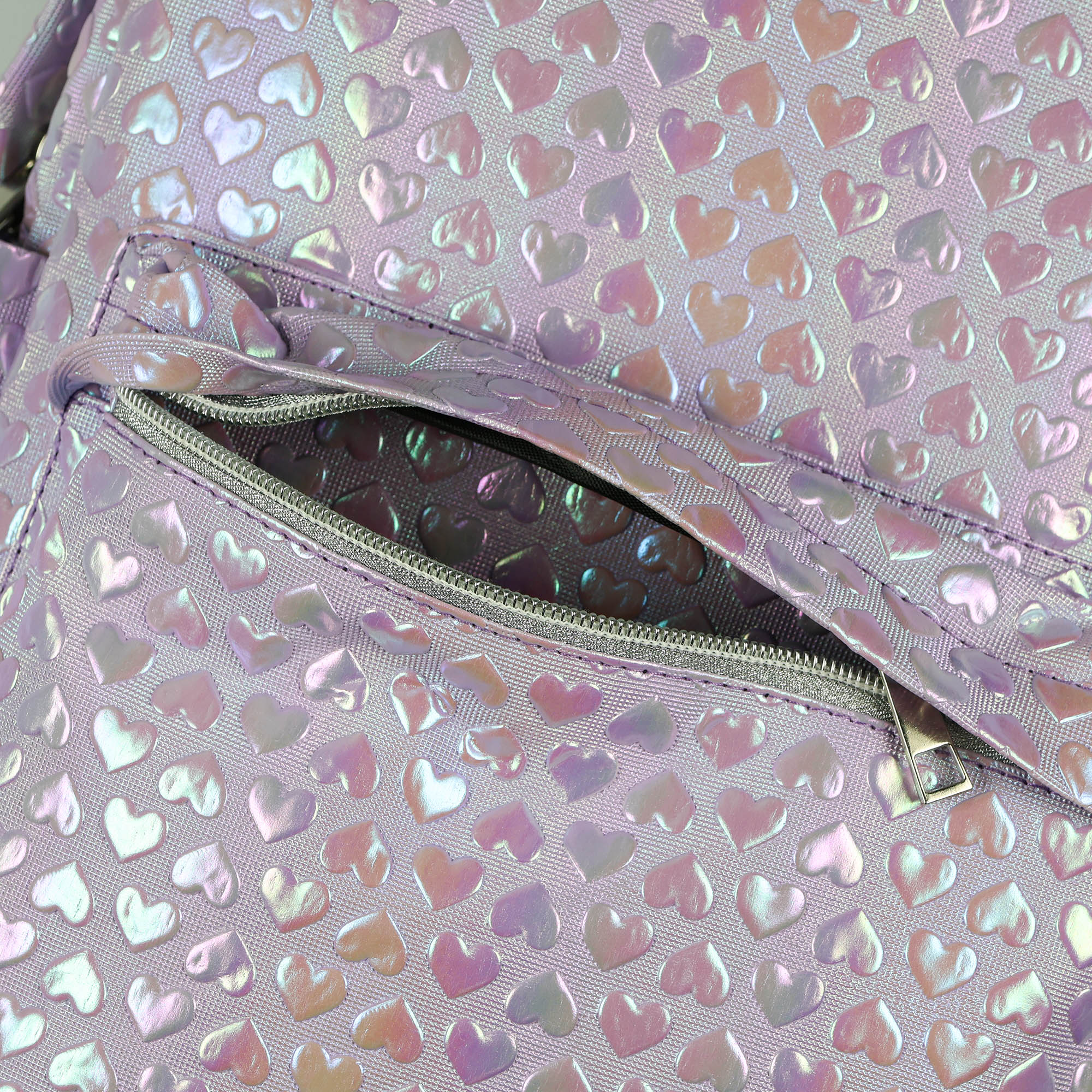 PJammy Iridescent Lilac Hearts Backpack All-Over Design 16" Book Bag School