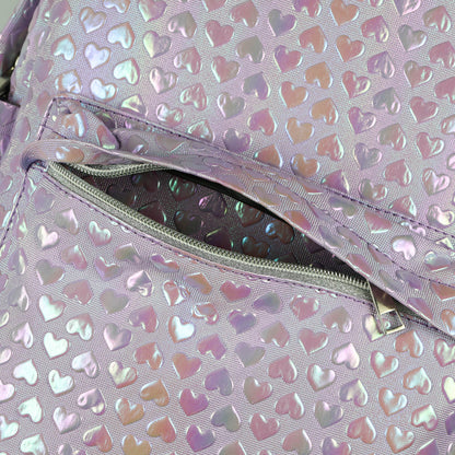 PJammy Iridescent Lilac Hearts Backpack All-Over Design 16" Book Bag School