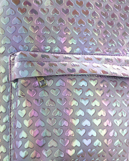 PJammy Iridescent Lilac Hearts Backpack All-Over Design 16" Book Bag School