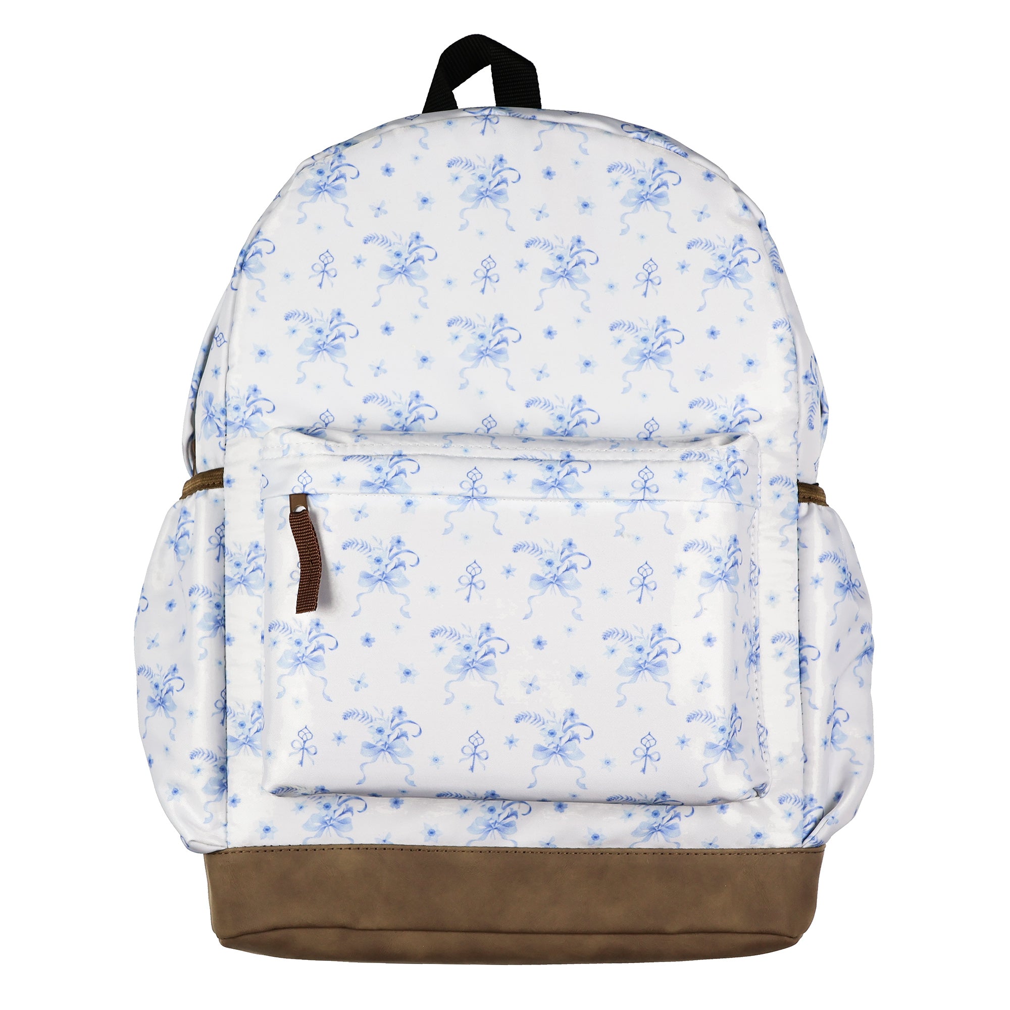 Blue Flowers Ribbons Keys Backpack All Over Design 16" Book Bag School