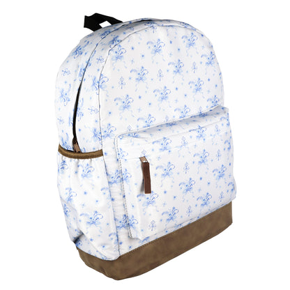 Blue Flowers Ribbons Keys Backpack All Over Design 16" Book Bag School