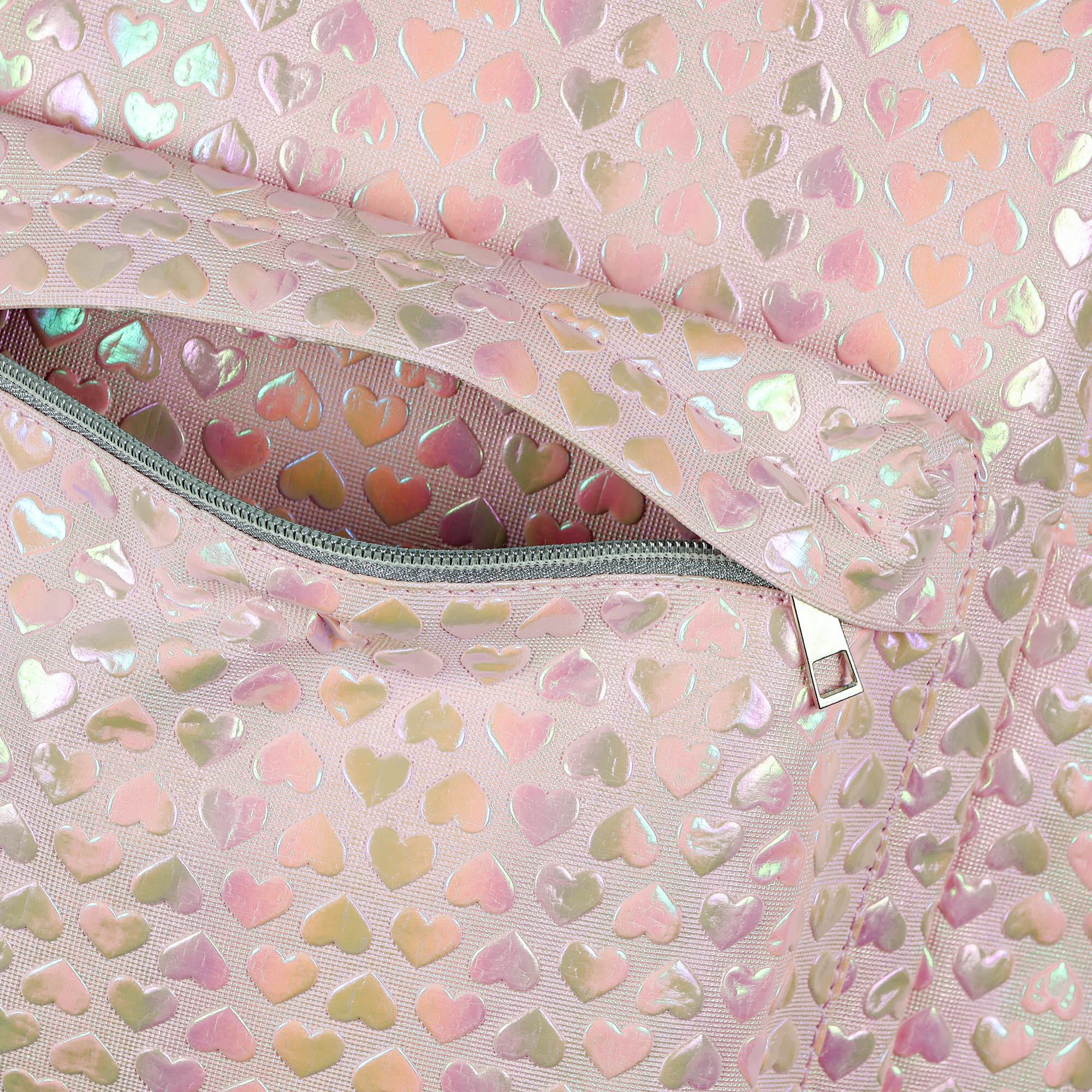 PJammy Iridescent Pink Hearts Backpack All-Over Design 16" Book Bag School