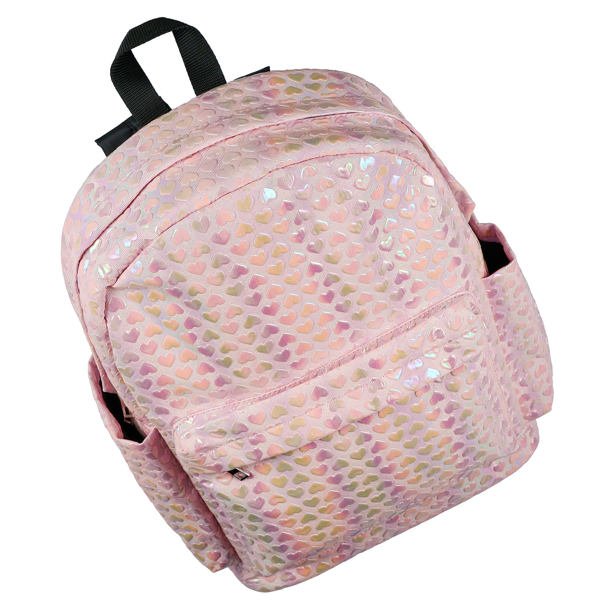 PJammy Iridescent Pink Hearts Backpack All-Over Design 16" Book Bag School