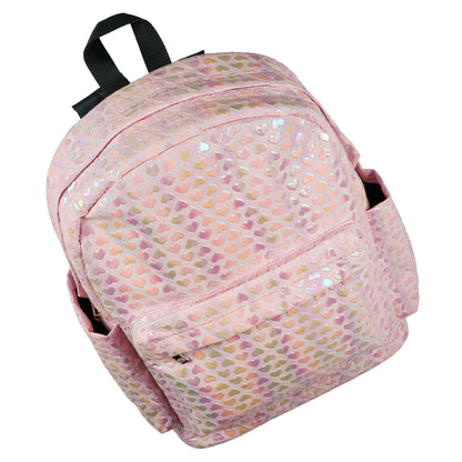 PJammy Iridescent Pink Hearts Backpack All-Over Design 16" Book Bag School