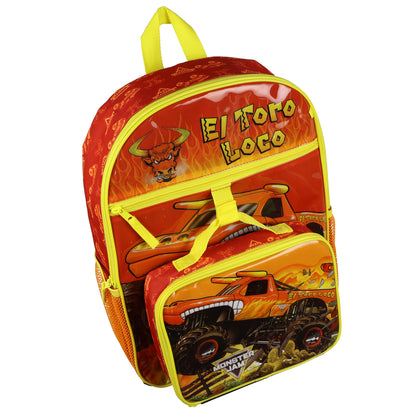 Monster Jam 16" Backpack El Toro Loco 5-Piece Set with Insulated Lunch Box