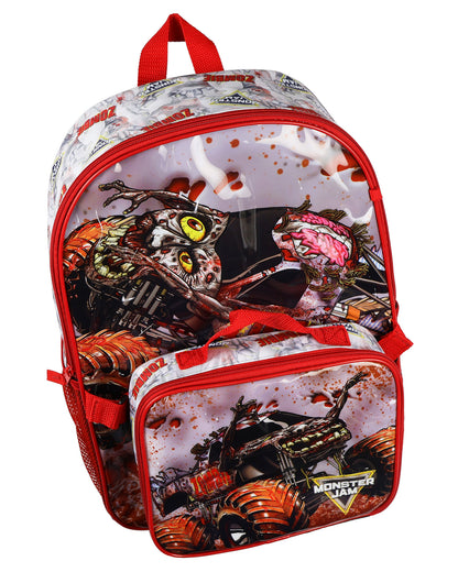 Monster Jam Zombie 5-Piece 16" Backpack Set with Detachable Lunch Box Book Bag