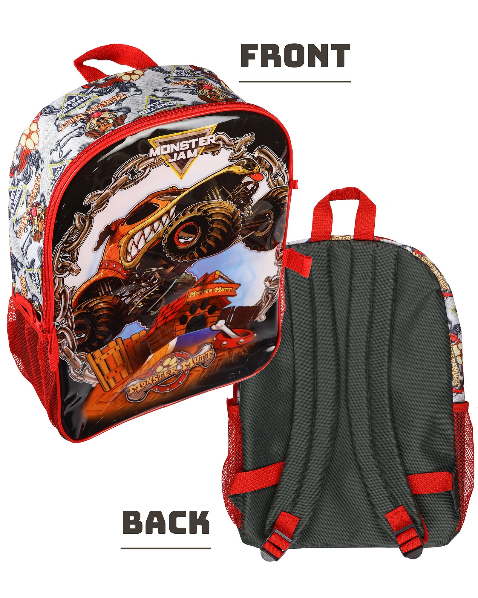 Monster Jam Monster Mutt 5-Piece 16" Backpack Mega Set with Detachable Lunch Box