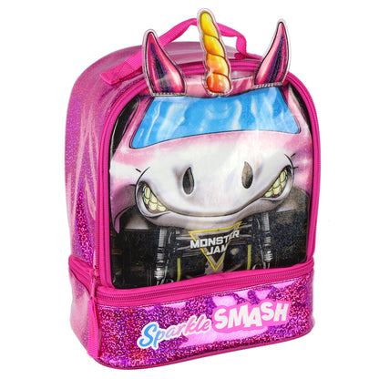 Monster Jam Lunch Box Sparkle Smash 10" Insulated Dual Compartment Tote Bag