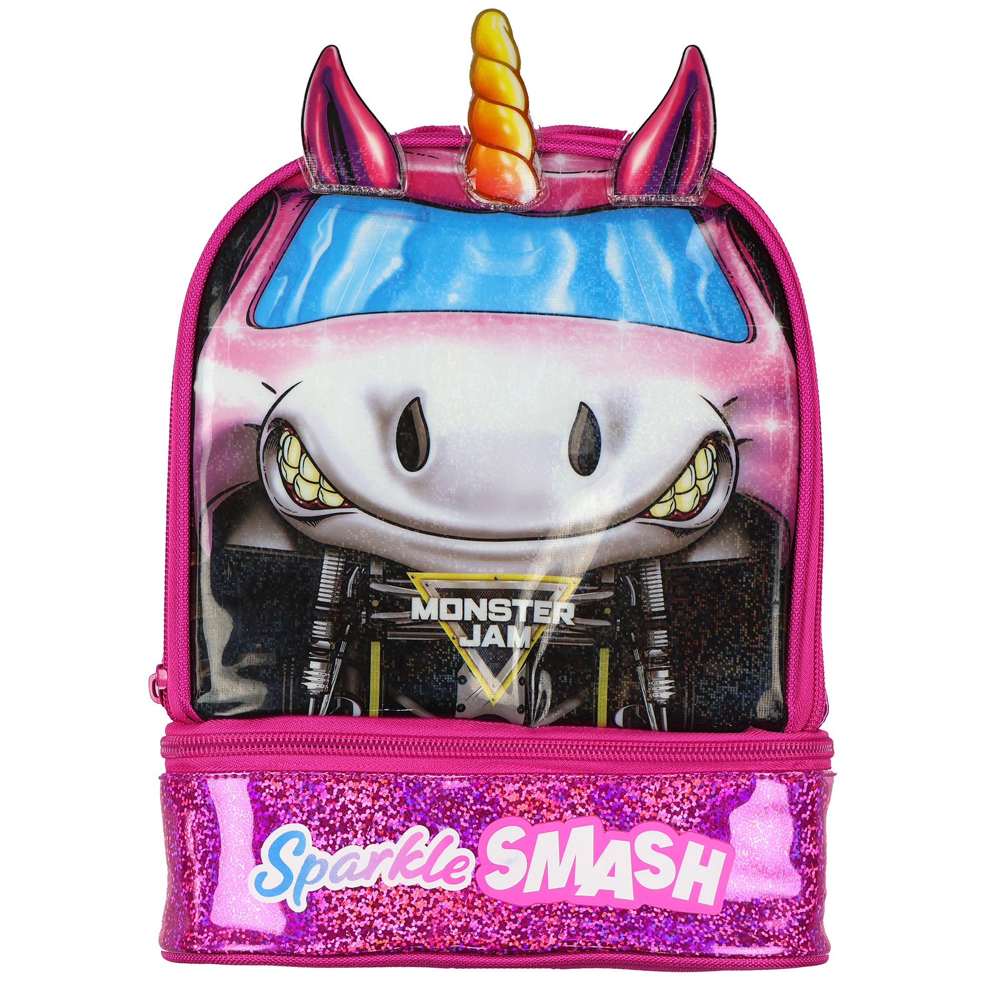 Monster Jam Lunch Box Sparkle Smash 10" Insulated Dual Compartment Tote Bag