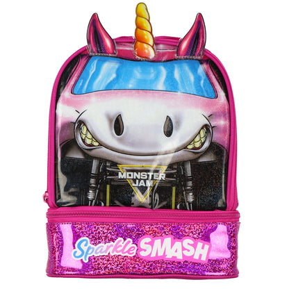 Monster Jam Lunch Box Sparkle Smash 10" Insulated Dual Compartment Tote Bag