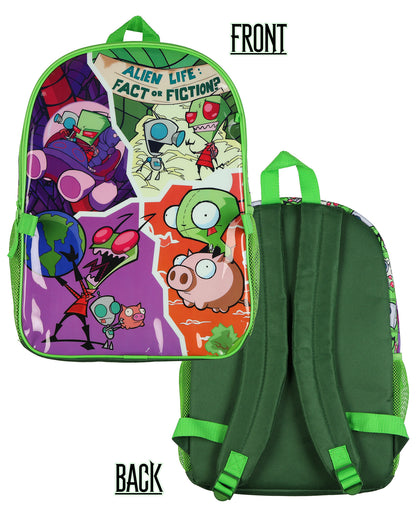 Nickelodeon Invader Zim 5-Piece Backpack with Lunch Box Pencil Case 16" Book Bag