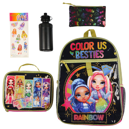 Rainbow High Backpack 16" Color Us Besties 5 Piece Set with Detachable Lunchbox