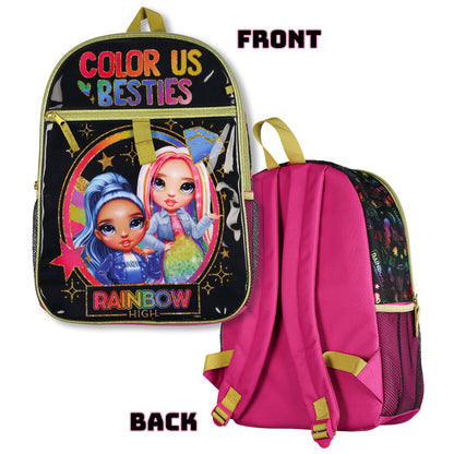 Rainbow High Backpack 16" Color Us Besties 5 Piece Set with Detachable Lunchbox