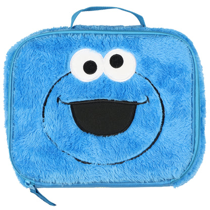 Sesame Street Cookie Monster Lunch Box 9" Fuzzy Character Face Insulated Bag