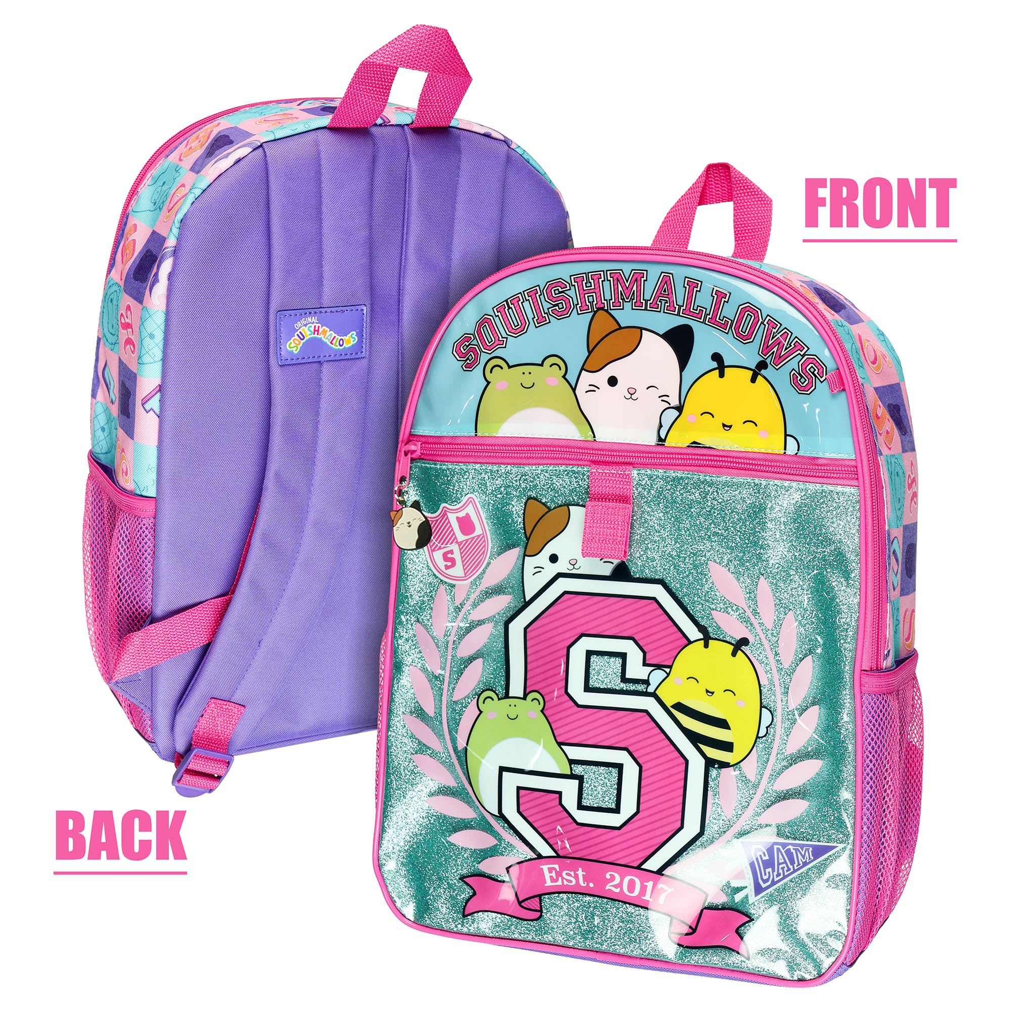 Squishmallows Backpack 16" Squad 5 Piece Set Bookbag with Detachable Lunch Box