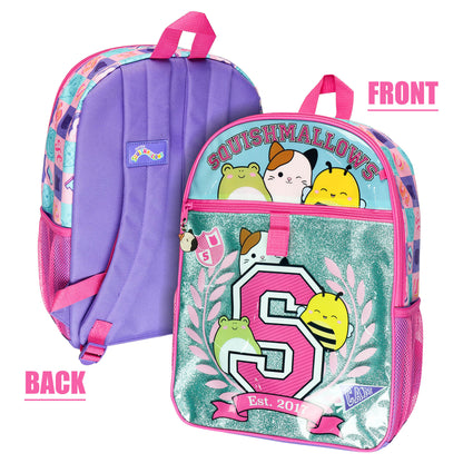 Squishmallows Backpack 16" Squad 5 Piece Set Bookbag with Detachable Lunch Box
