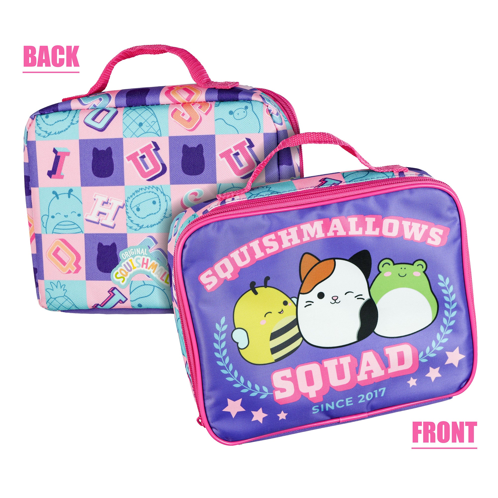 Squishmallows Backpack 16" Squad 5 Piece Set Bookbag with Detachable Lunch Box