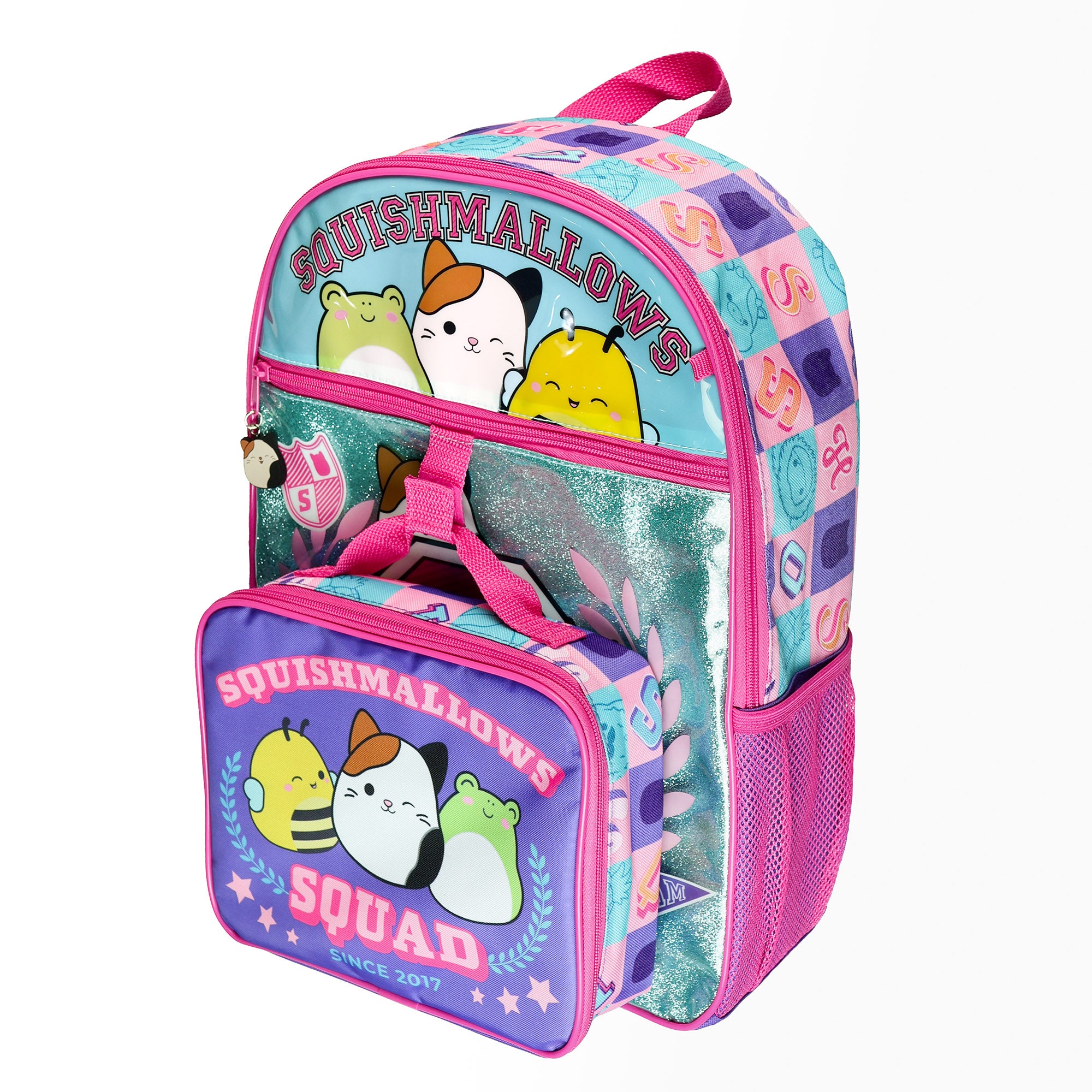 Squishmallows Backpack 16" Squad 5 Piece Set Bookbag with Detachable Lunch Box