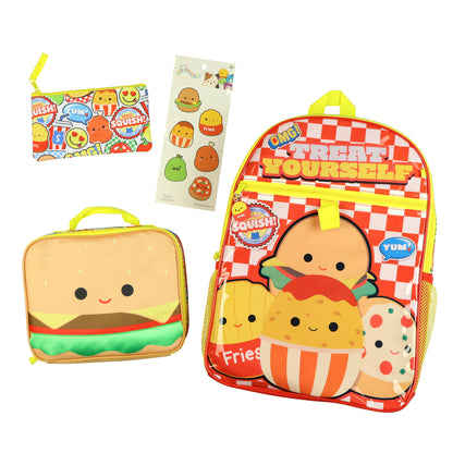 Squishmallows Backpack 16" Treat Yourself! 5 Piece Set with Detachable Lunch Box