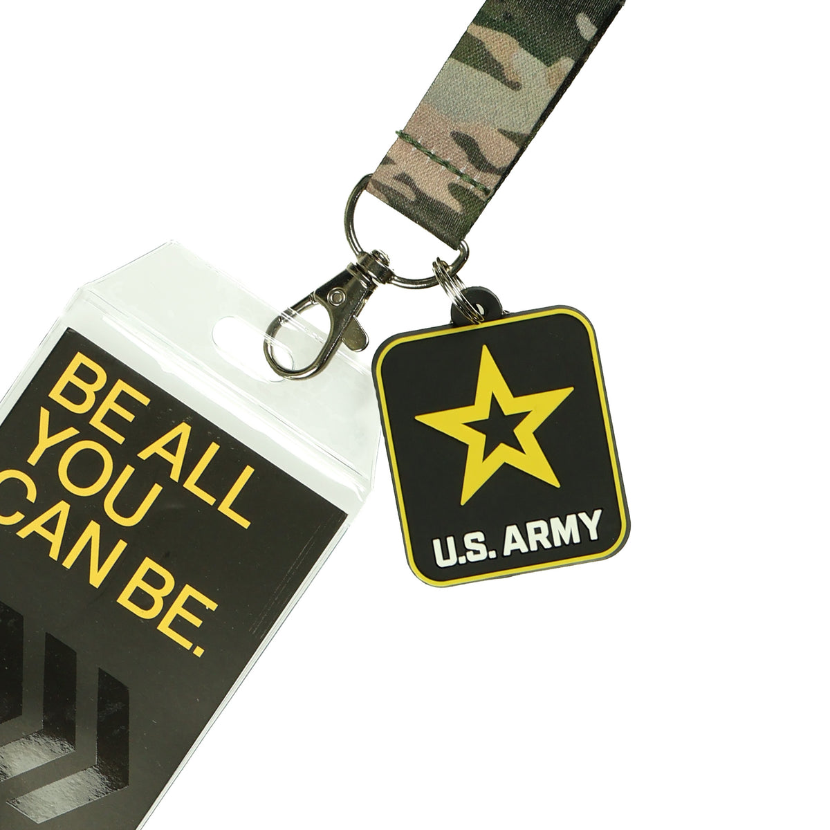 U.S. Army Lanyard Be All You Can Be Clear ID Badge Holder with Rubber Charm
