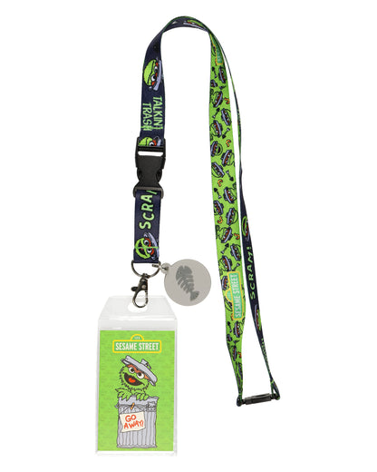 Sesame Street Lanyard Oscar the Grouch Breakaway Clear ID Badge Holder and Charm