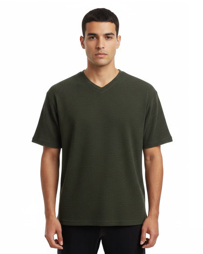 Intimo Men's Ribbed V-Neck Short Sleeve Shirt Top