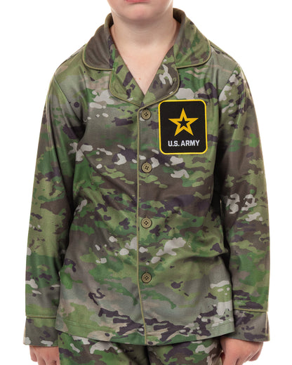 U.S. Army Pajamas Boys' 2-Piece Coat Front Flannel Lounge Sleep Set
