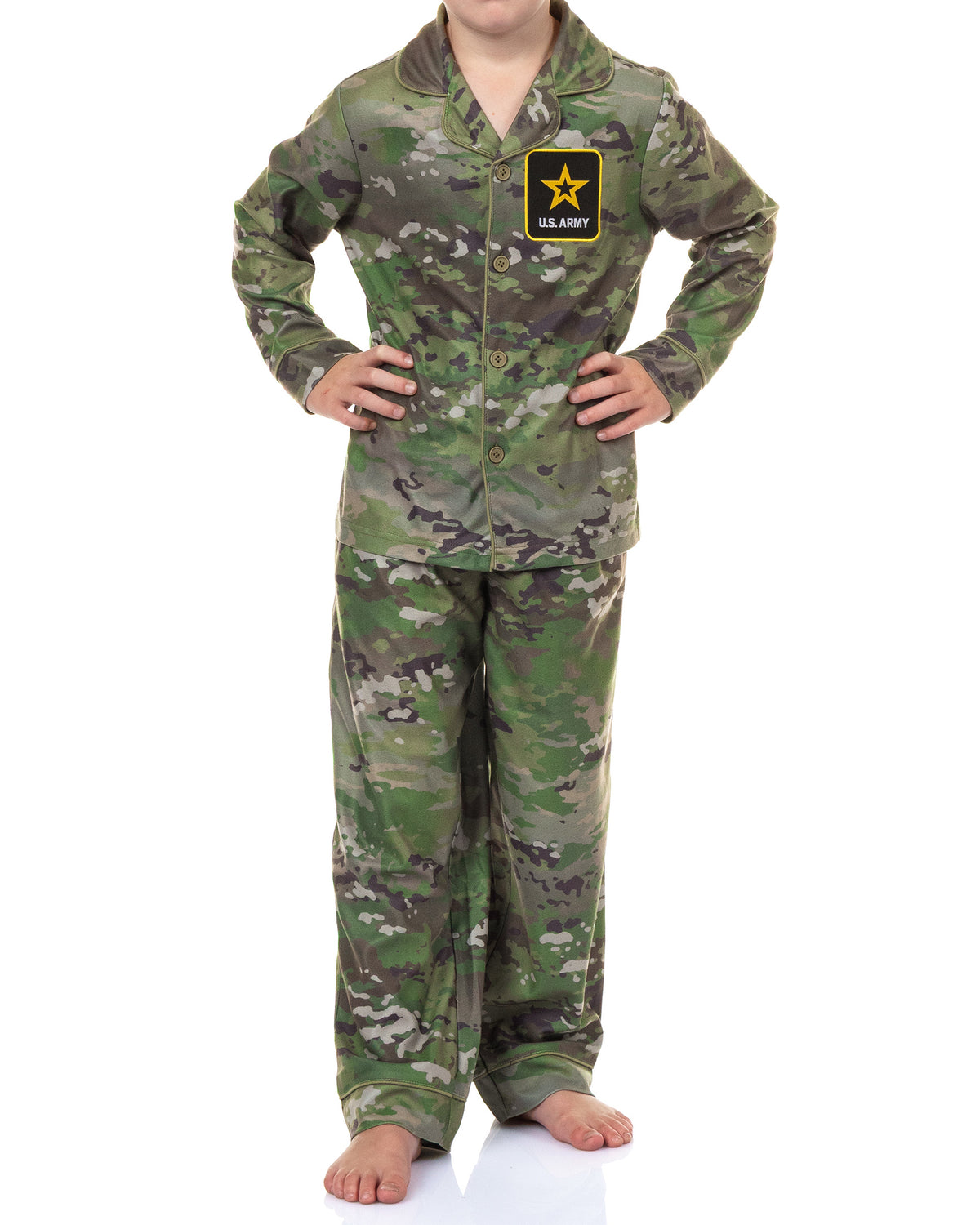 U.S. Army Pajamas Boys' 2-Piece Coat Front Flannel Lounge Sleep Set