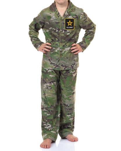 U.S. Army Pajamas Boys' 2-Piece Coat Front Flannel Lounge Sleep Set