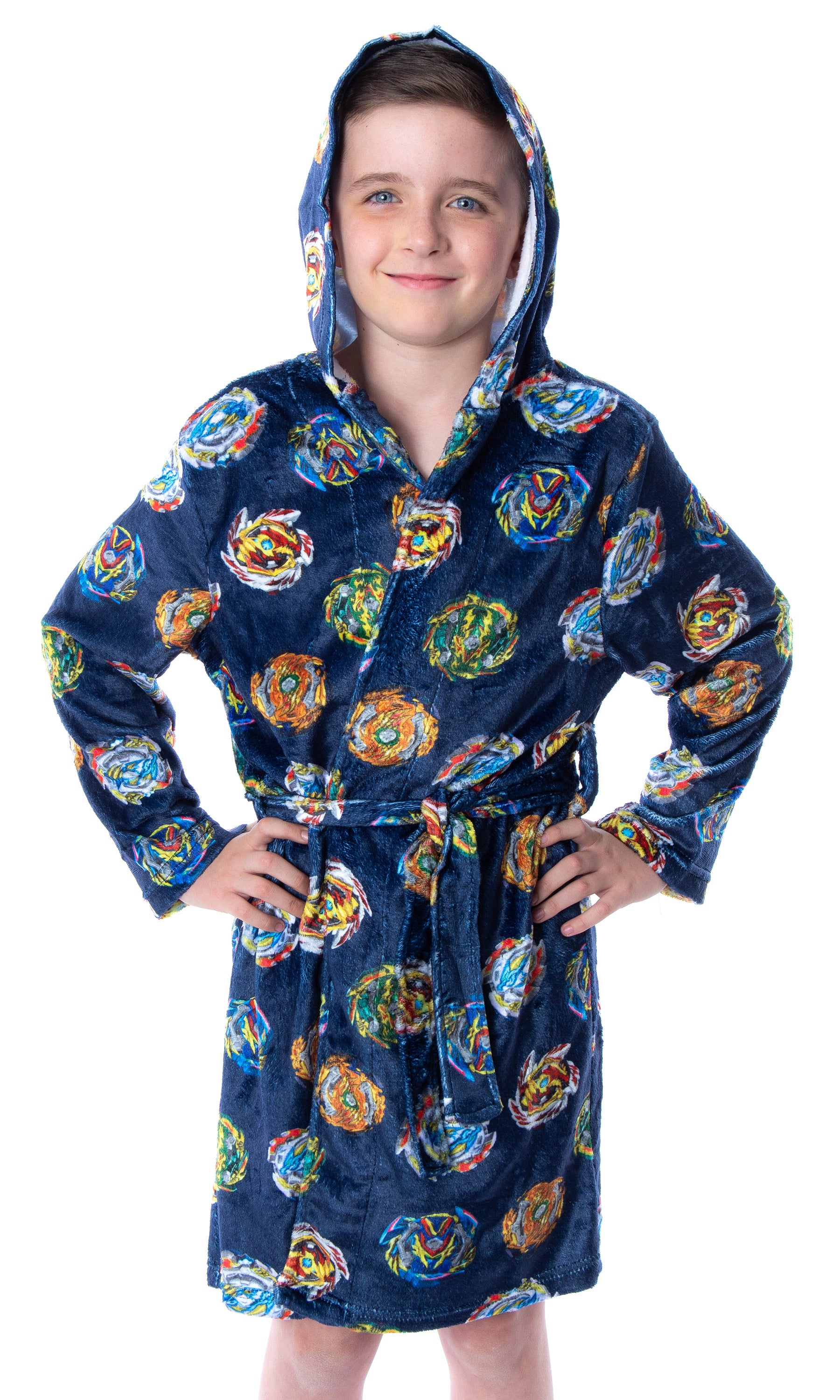 Beyblade Burst Boys' Spinner Tops Graphic Fleece Plush Hooded Robe Bathrobe