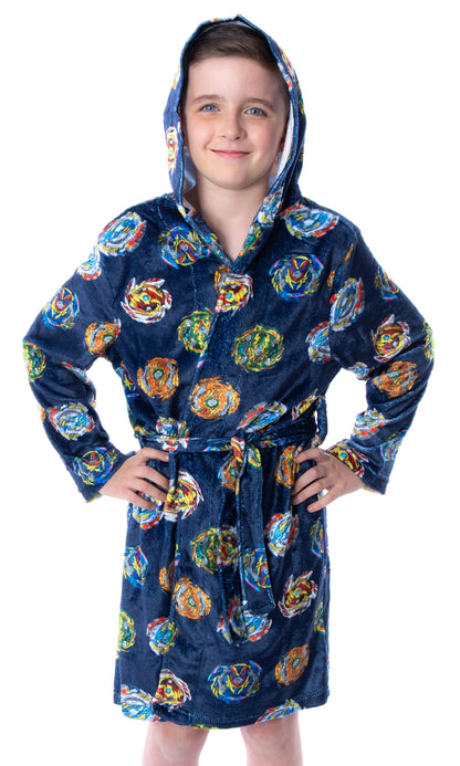 Beyblade Burst Boys' Spinner Tops Graphic Fleece Plush Hooded Robe Bathrobe