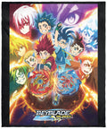 Beyblade Burst Rise Spinner Tops Anime Characters Collage Silk Touch Plush Throw Blanket