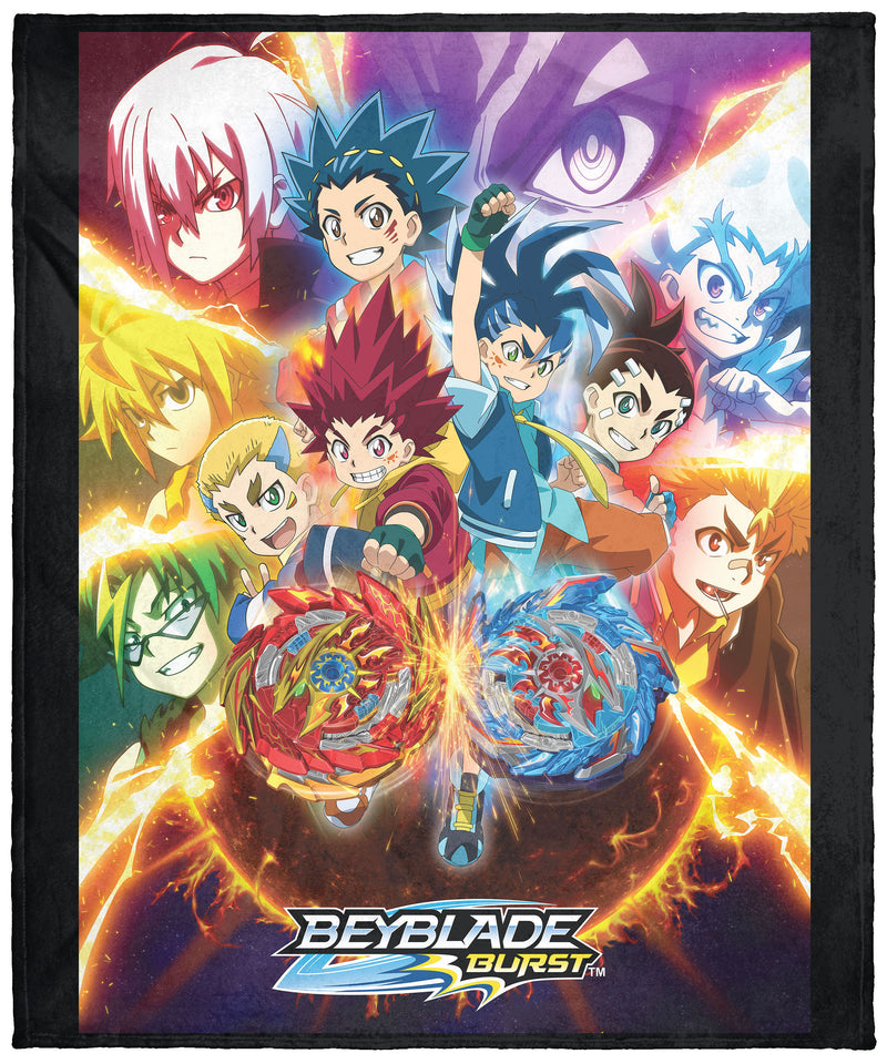 Beyblade Burst Rise Spinner Tops Anime Characters Collage Silk Touch Plush Throw Blanket