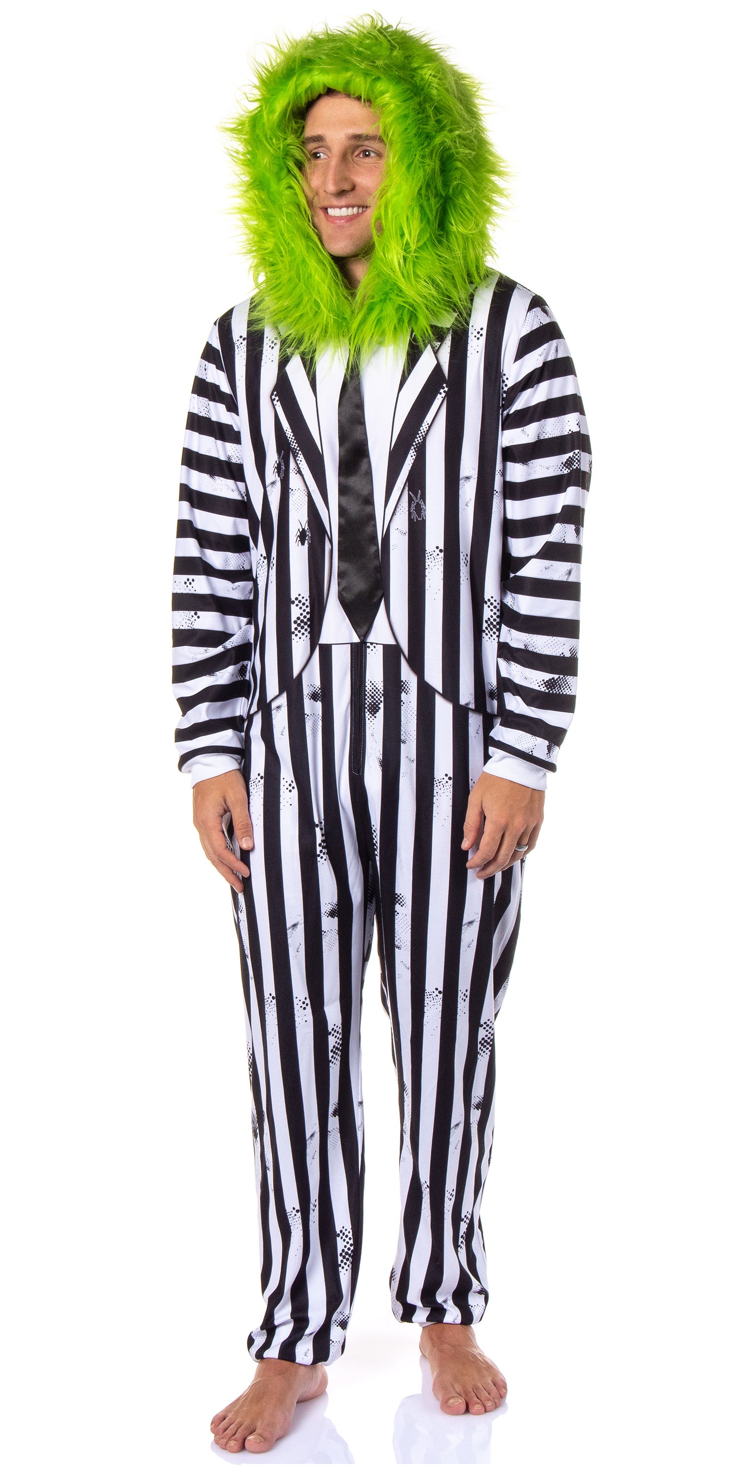 Beetlejuice Mens' Halloween Movie Character Union Suit Costume Sleep Pajama For Adults