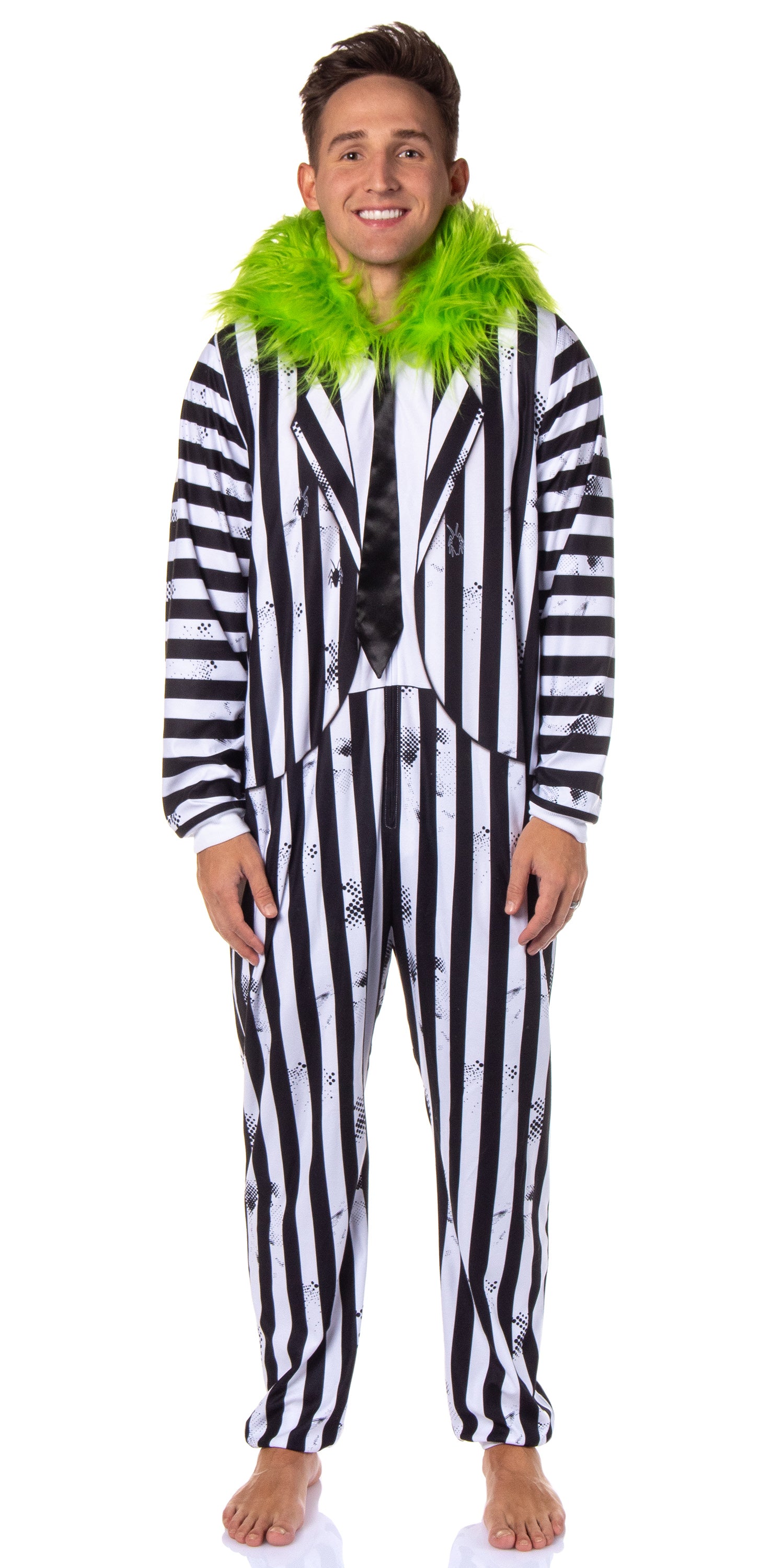 Beetlejuice Mens' Halloween Movie Character Union Suit Costume Sleep Pajama For Adults