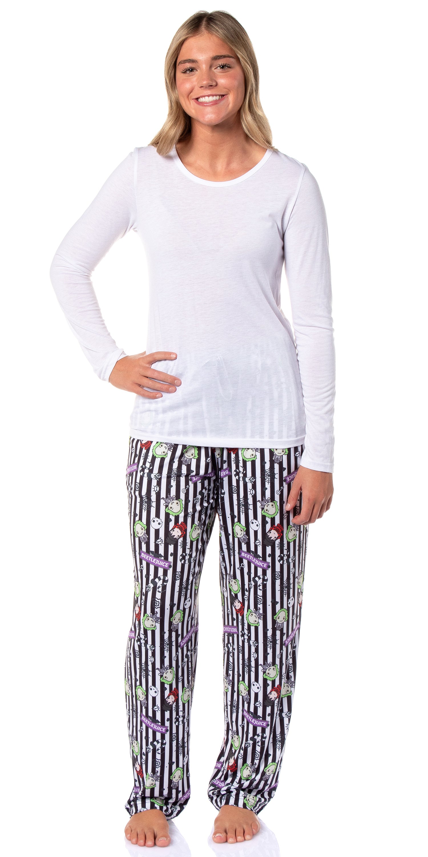 Beetlejuice Movie Women's Halloween Chibi Tossed Print Sleep Pajama Pants For Adults