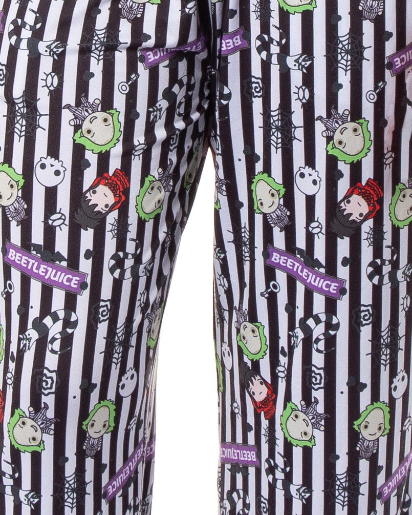 Beetlejuice Movie Women's Halloween Chibi Tossed Print Sleep Pajama Pants For Adults