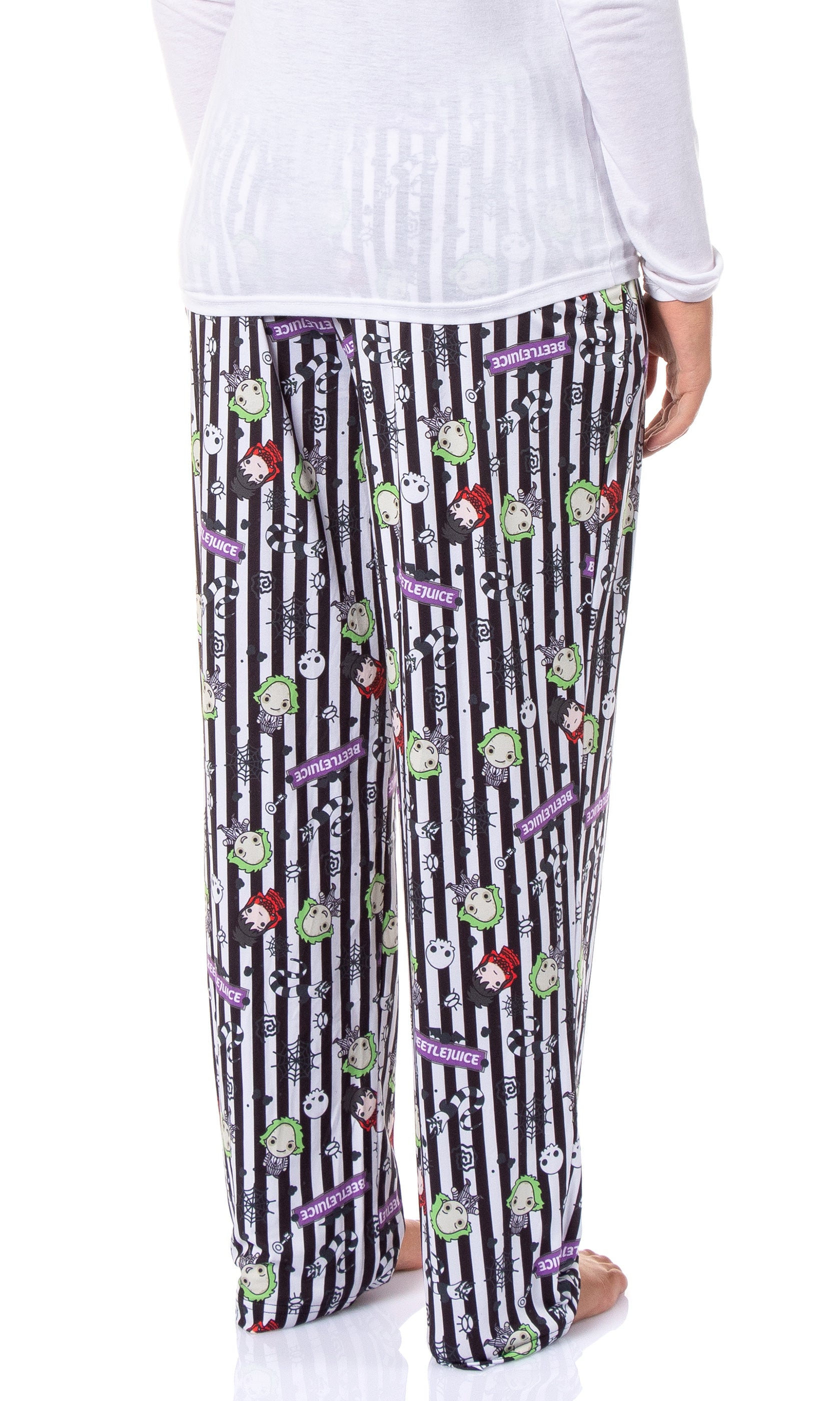 Beetlejuice Movie Women's Halloween Chibi Tossed Print Sleep Pajama Pants For Adults