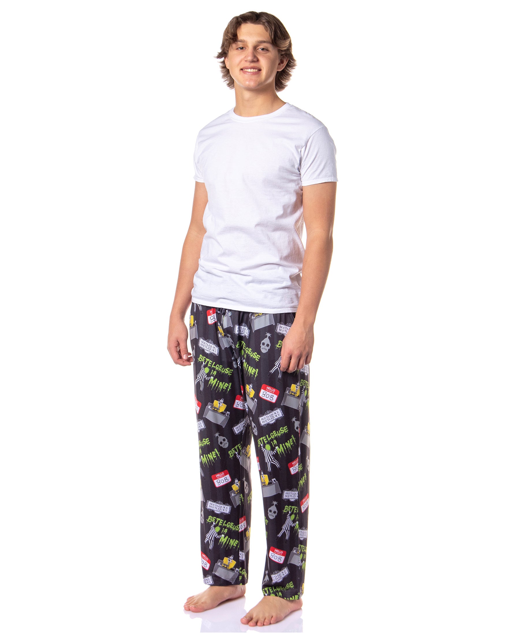 Beetlejuice Men's Hello My Name is Bob Tossed Print Sleep Pajama Pants